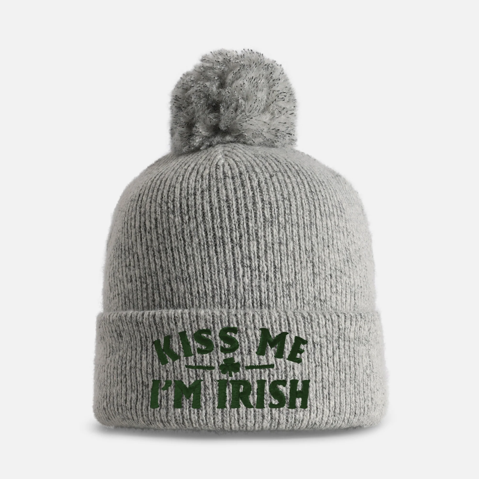"Kiss Me, I'm Irish" Knit Beanie with Pom
